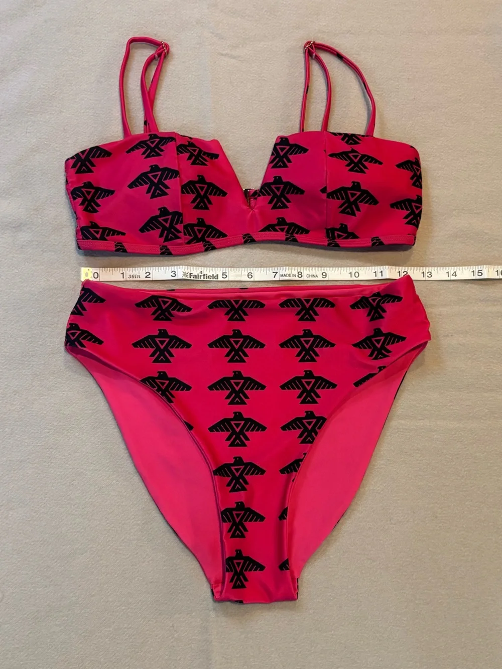 Buckskin Bikini Hot Pink Printed Bandeau Bikini Set Size M